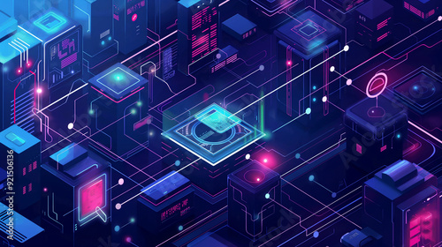 a multi-layered cybersecurity defense system with firewalls, intrusion detection systems, and secure access points, futuristic data protection system cyber technology 