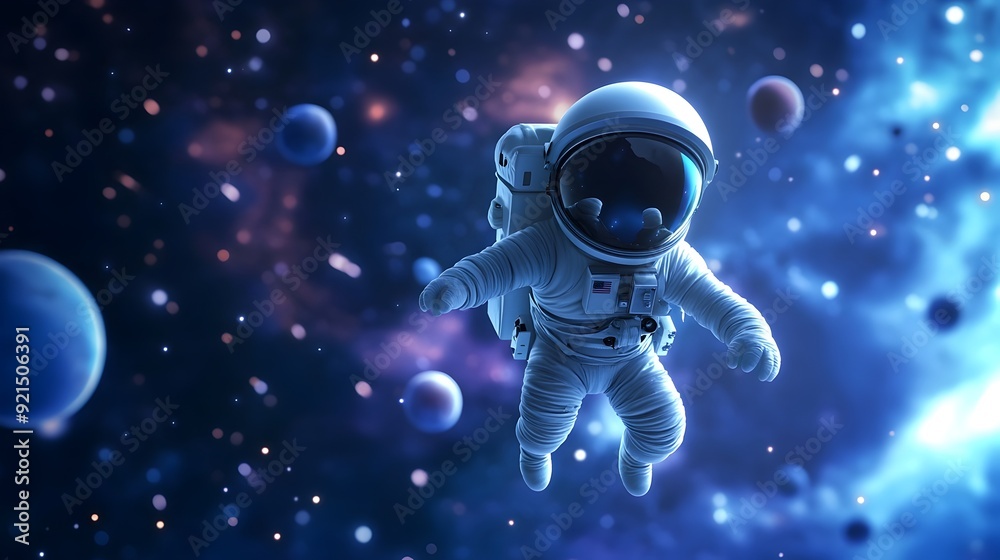 Whimsical Cartoon Astronaut Floating Amidst Cosmic Wonders in Outer Space Whimsical Cartoon Astronaut Floating Amidst Cosmic Wonders in Outer Space