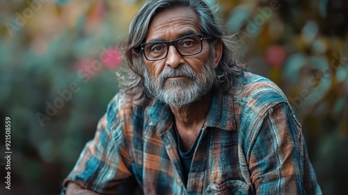 Old Indian Man with Brown Straight Hair creative poster.