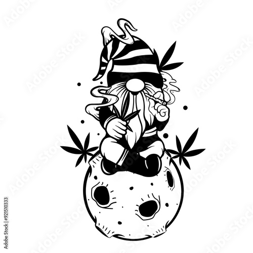 Gnome Smoking Joint | Smoking Weed | Weed Life | Gnome Weed | Gnome 420 | Garden Ornament | Cannabis | Kush Life | Original Illustration | Vector and Clipart | Cutfile and Stencil