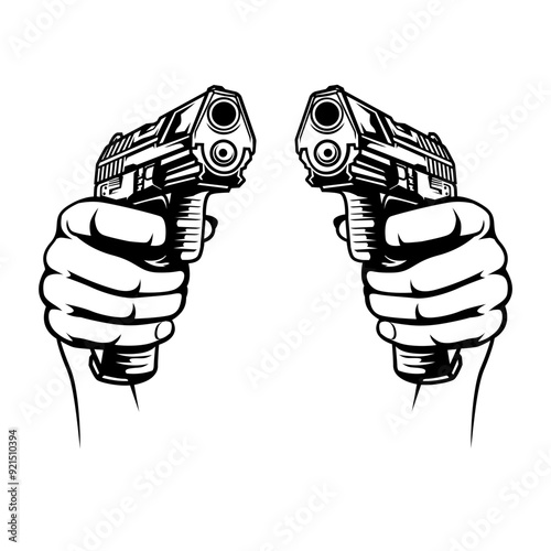 Hand with Gun | Weapons | Gun Shooter | Gunman | Pistol | 2 Hands Holding Gun | Gun Point | 2 Firearm | Original Illustration | Vector and Clipart | Cutfile and Stencil