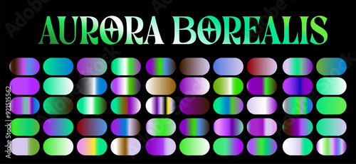 Collection of Aurora Borealis gradients. Color swatches in The Northern Lights colors.
