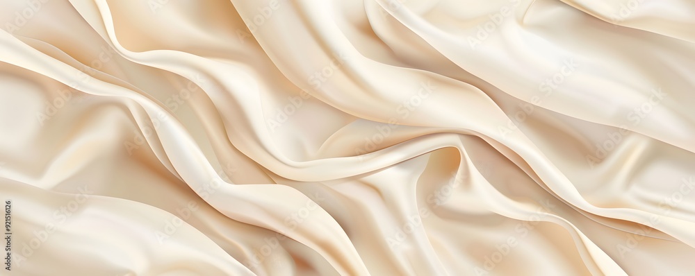 Draped Beige Silk Fabric with Smooth Curves and Gentle Shadows Draped Beige Silk Fabric with Smooth Curves and Gentle Shadows
