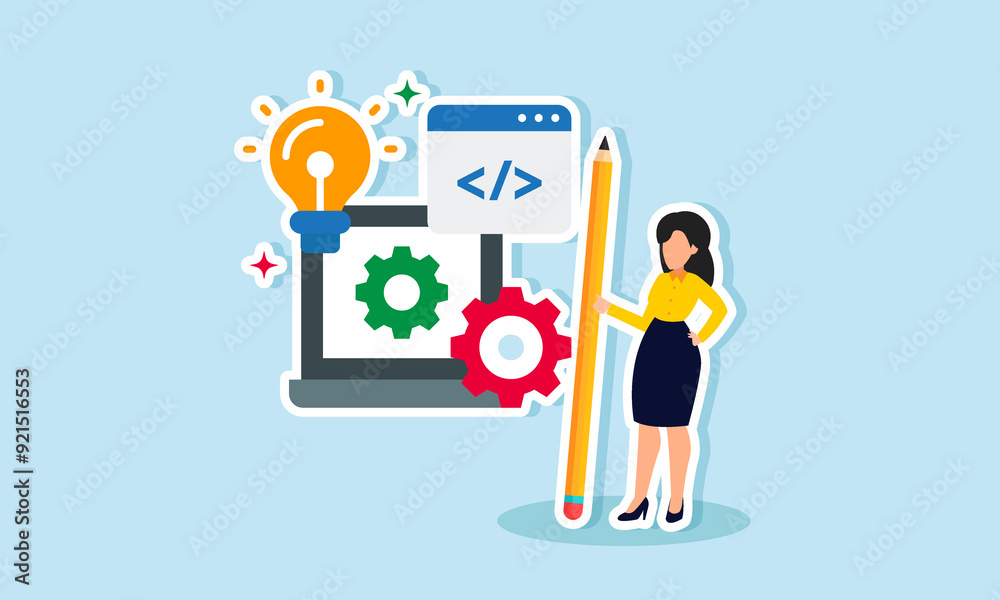 Programming languages, a programmer performing maintenance and innovating company websites or apps concept of A businessman with a pencil correcting and maintaining programs on his laptop Programming languages, a programmer performing maintenance and innovating company websites or apps concept of A businessman with a pencil correcting and maintaining programs on his laptop