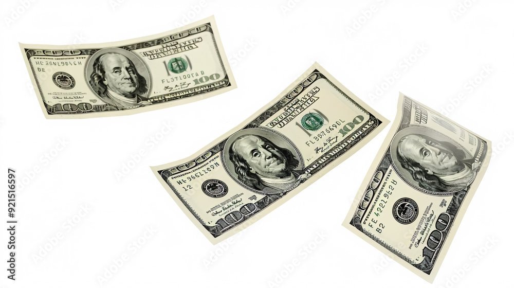 Set of Flying One Hundred Dollar Bills: High-energy image of multiple hundred-dollar bills Set of Flying One Hundred Dollar Bills: High-energy image of multiple hundred-dollar bills