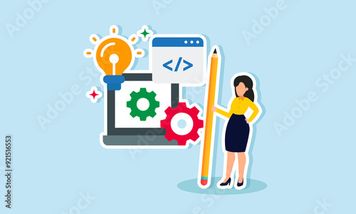 Programming languages, a programmer performing maintenance and innovating company websites or apps concept of A businessman with a pencil correcting and maintaining programs on his laptop