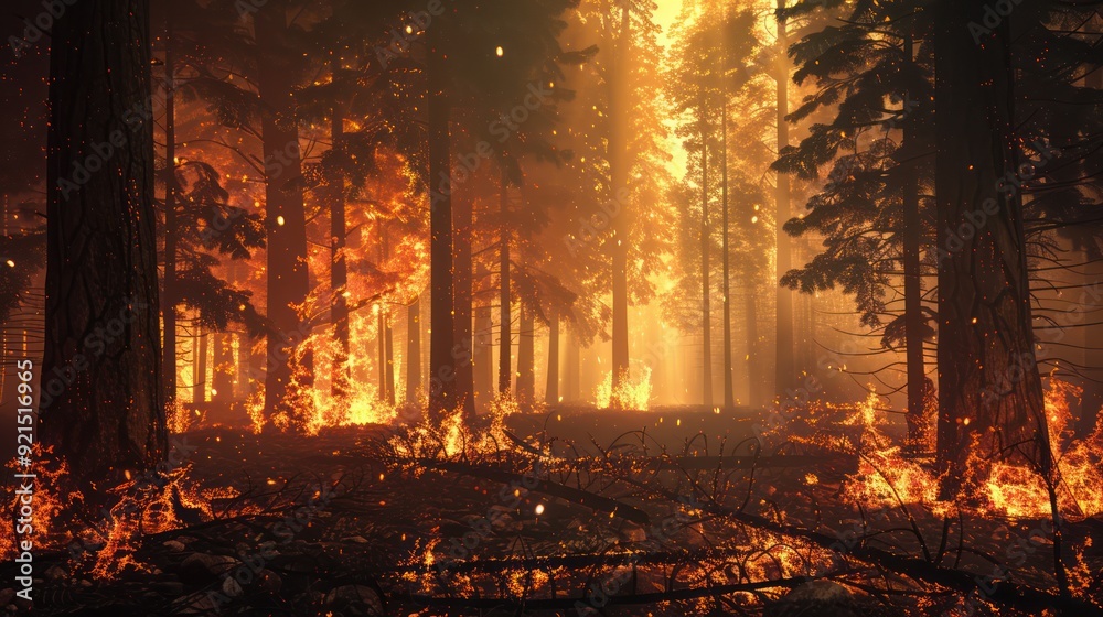 Obraz premium Forest Fire: A Burning Landscape