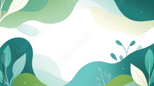 A modern flat illustration featuring an abstract gradient of green and tosca with geometric shapes and textures.