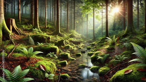 Rain forest in the morning forest nature tree green trees landscape park woods path wood environment water. Rain forest in the morning leaf rainforest fern natural jungle river summer plant spring.