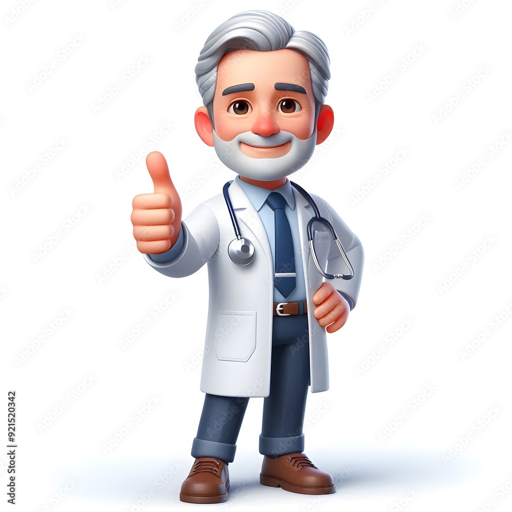 Male doctor showing thumb up, sign of approval, medical worker 3d character, isolated on white Male doctor showing thumb up, sign of approval, medical worker 3d character, isolated on white