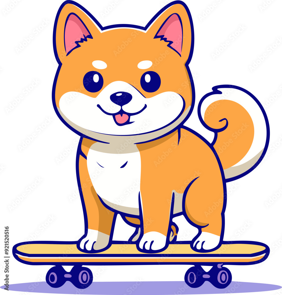 A cute dog standing and enjoying on skateboard. Cute animal cartoon with skateboard Concept. Illustration Of Cute Dog Icon. A cute dog standing and enjoying on skateboard. Cute animal cartoon with skateboard Concept. Illustration Of Cute Dog Icon.