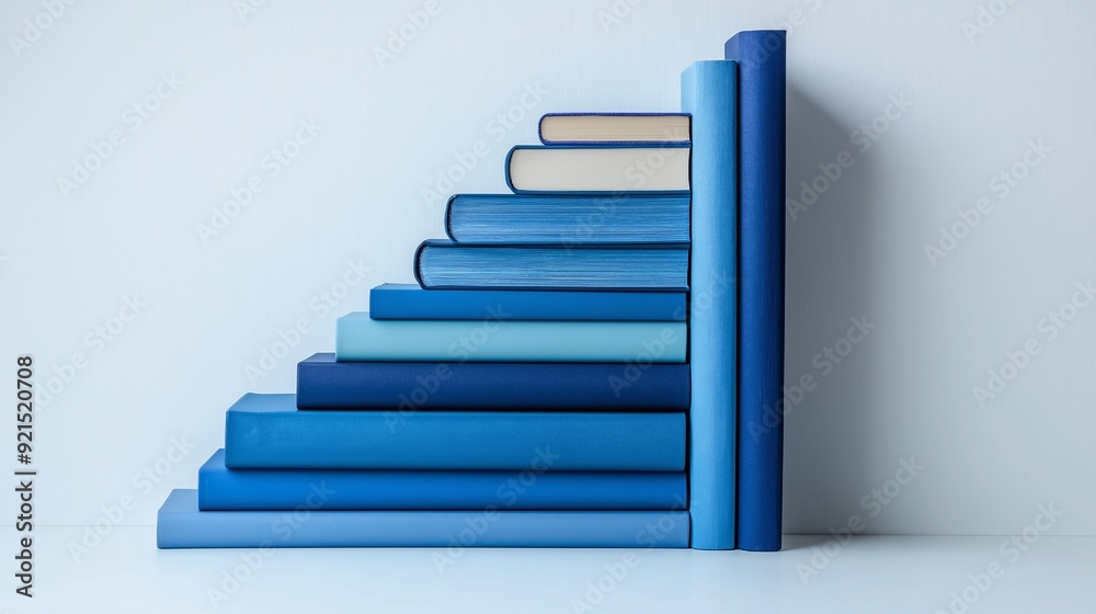 An illustration of the progression of education is a stack of blue books placed in a stepping pattern on a white background. An illustration of the progression of education is a stack of blue books placed in a stepping pattern on a white background.