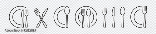 Versatile Cutlery and Dinnerware Icons Set in Line and Flat Designs