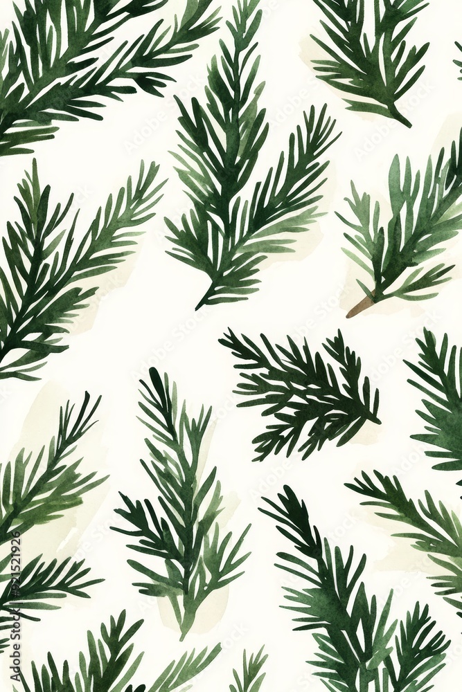 Fototapeta premium Timeless watercolor design featuring classic evergreen pattern for enduring elegance