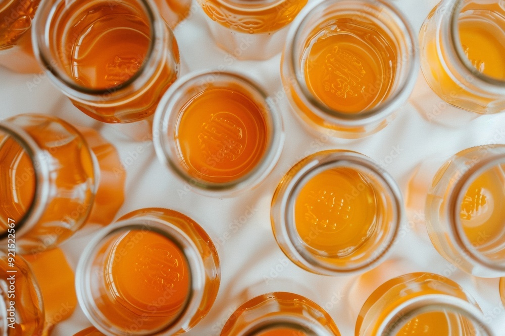 Bright Aerial View of Vibrant Orange Drinks Creating Symmetrical Geometric Pattern with Intricate Textured Background Bright Aerial View of Vibrant Orange Drinks Creating Symmetrical Geometric Pattern with Intricate Textured Background