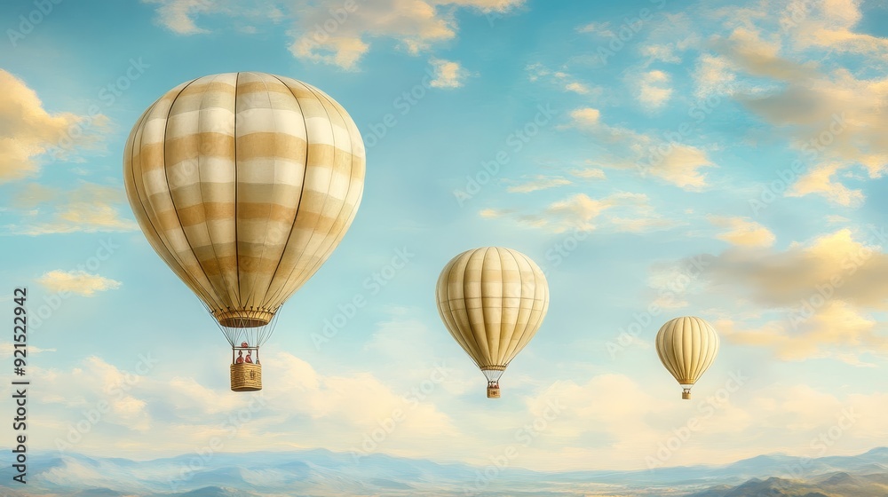 Fototapeta premium Hot Air Balloons Floating in Clear Sky