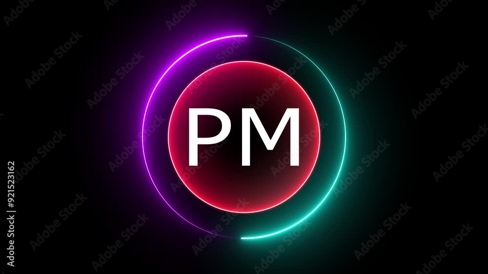 Abstract PM text icon animation on background.