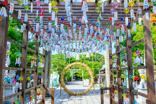 夏の琴崎八幡宮　風鈴祭り　山口県宇部市　Kotozaki Hachimangu Shrine in summer. wind chime festival. Yamaguchi Pref, Ube City.