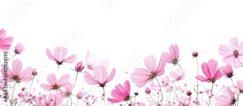 Delicate Pink Cosmos Flowers Against a White Background