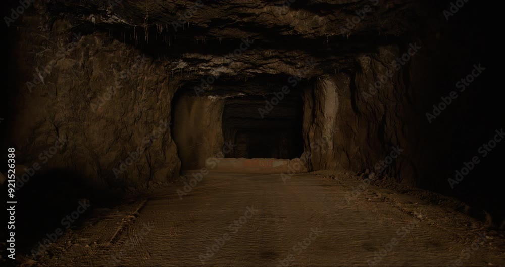 Smooth movement forward through dark cave - wide shot Smooth movement forward through dark cave - wide shot
