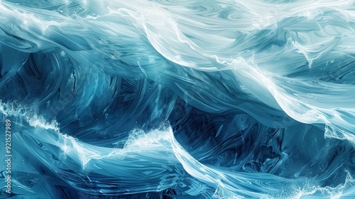 Dynamic waves swirl and crash energetically, showcasing vibrant blues and whites under bright sunlight photo