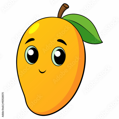 Mango isolated on white, Mango vector illustration, food vector art, Mango silhouette,  Orange fruit vector icon, mango fruit cartoon line art, eps