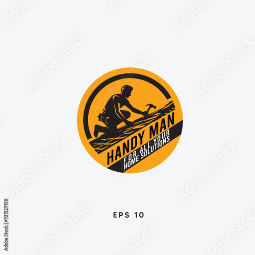 Yellow and black logo design featuring construction workers on a roof, symbolizing teamwork and collaboration in building projects. Ideal for construction businesses and teamwork concepts.
