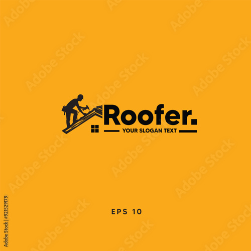 rooder, handyman, worker, logo simple silhouete, black and wahite construction logo, black and white worker logo, roof service logo