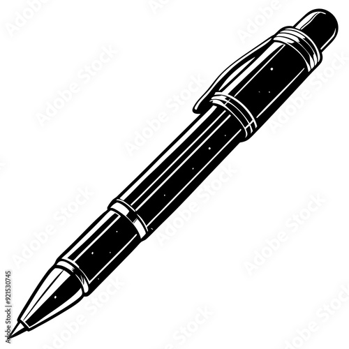 Pen isolated on white, pen vector illustration, education vector art, pen silhouette, ballpoint vector icon, pen cartoon line art, eps

