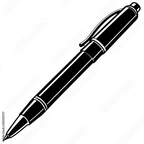 Pen isolated on white, pen vector illustration, education vector art, pen silhouette, ballpoint vector icon, pen cartoon line art, eps
