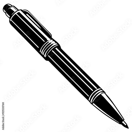 Pen isolated on white, pen vector illustration, education vector art, pen silhouette, ballpoint vector icon, pen cartoon line art, eps
