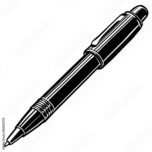 Pen isolated on white, pen vector illustration, education vector art, pen silhouette, ballpoint vector icon, pen cartoon line art, eps
