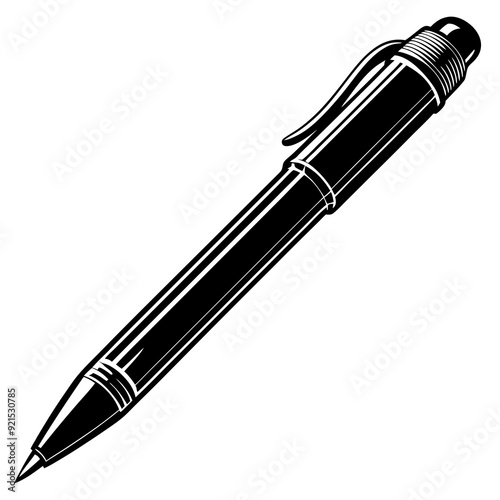Pen isolated on white, pen vector illustration, education vector art, pen silhouette, ballpoint vector icon, pen cartoon line art, eps
