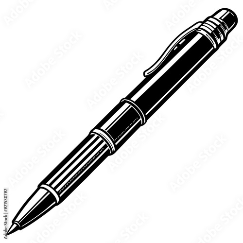Pen isolated on white, pen vector illustration, education vector art, pen silhouette, ballpoint vector icon, pen cartoon line art, eps
