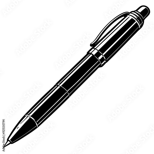 Pen isolated on white, pen vector illustration, education vector art, pen silhouette, ballpoint vector icon, pen cartoon line art, eps

