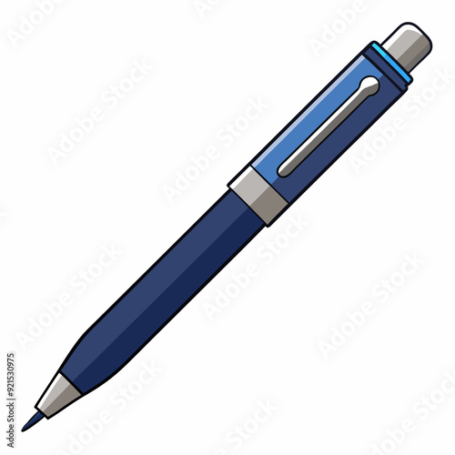 Pen isolated on white, pen vector illustration, education vector art, pen silhouette, ballpoint vector icon, pen cartoon line art, eps
