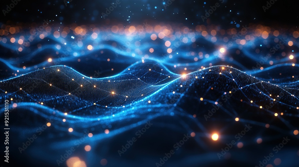 Abstract Blue and Gold Wavy Particle Background Abstract Blue and Gold Wavy Particle Background