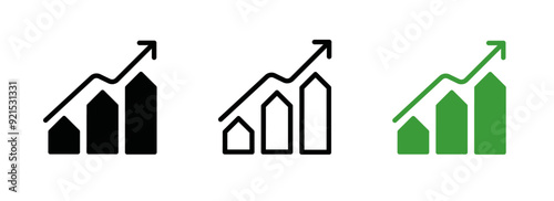 Business growth icons with bar graph. Growing business with arrow on white. Bar graph with arrow. Profit arow Vector illustration. Business concept.