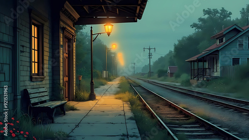 Nostalgic Train Station at Twilight