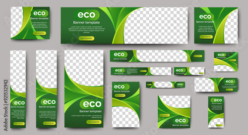 Green eco banners design template. Nature banners with place for images. vector