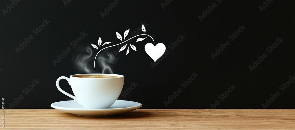 Cup of Coffee with Heart and Vine Design Cup of Coffee with Heart and Vine Design