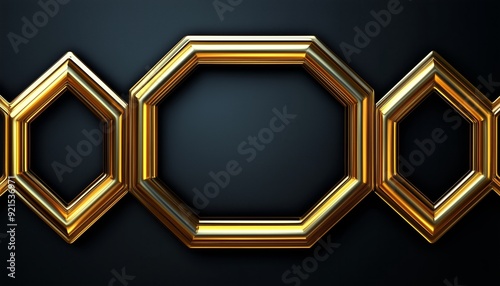 Three Gold Octagonal Frames on a Black Background