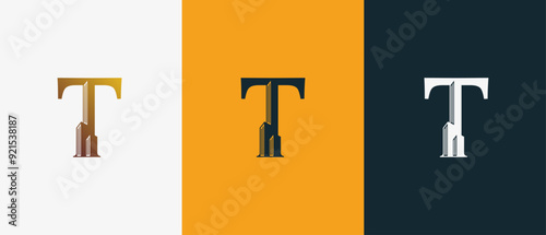 Logo Letter T and Skyscraper Building with Gold luxury color. Logo real estate, architecture, building, apartment. Editable file