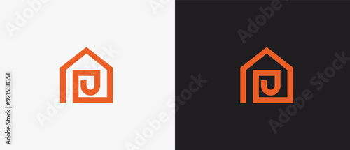 Logo Minimalist house or home and letter j in iconic pictogram, residence, building, real estate, agency, rent. Editable file