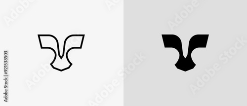 Logo minimalist letter T and eagle in negative space with srong and bold concept. Bird animal wild. Modern minimalist and simple iconic design. Editable file