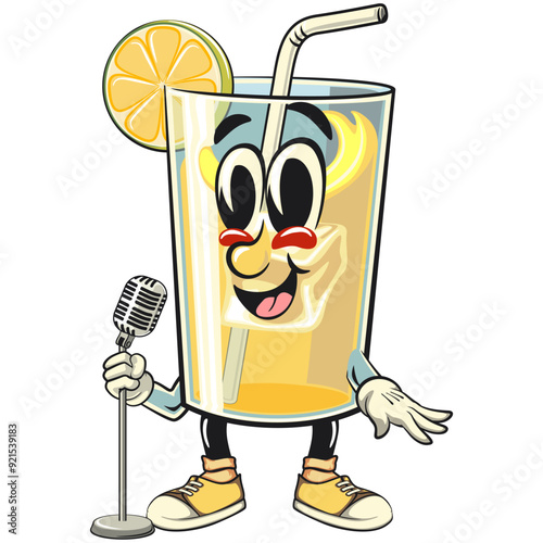lemon ice cartoon character retro vector design in front of the mic become a stand up comedian, work of hand drawn