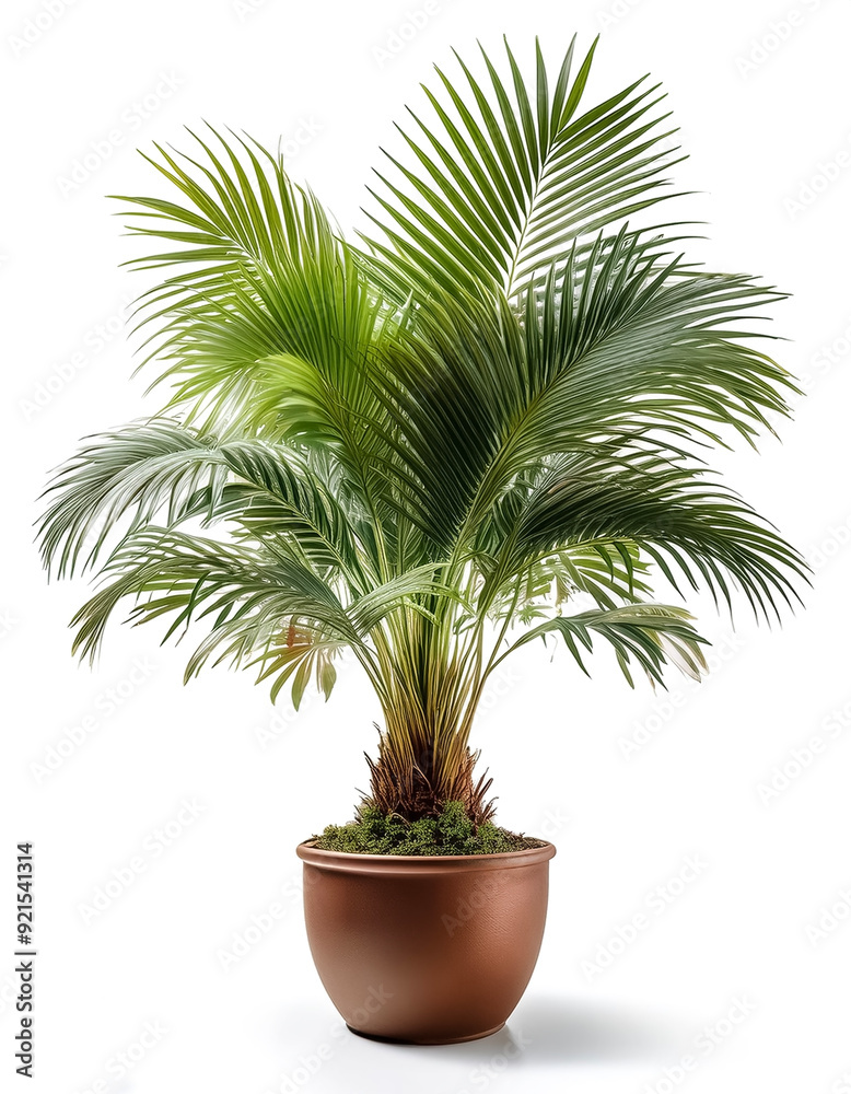 palm plants in a pot isolated on white background.