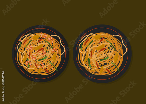 Set Chow mein Chinese Noodle vector illustration 