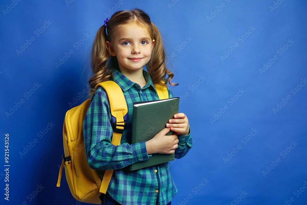Happy Schoolgirl with Backpack and Book. Happy Schoolgirl with Backpack and Book.