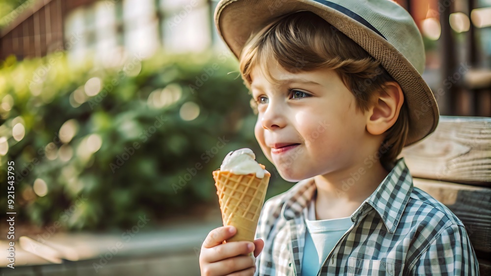 Happy Boy Eating Ice Cream in Summer. Happy Boy Eating Ice Cream in Summer.